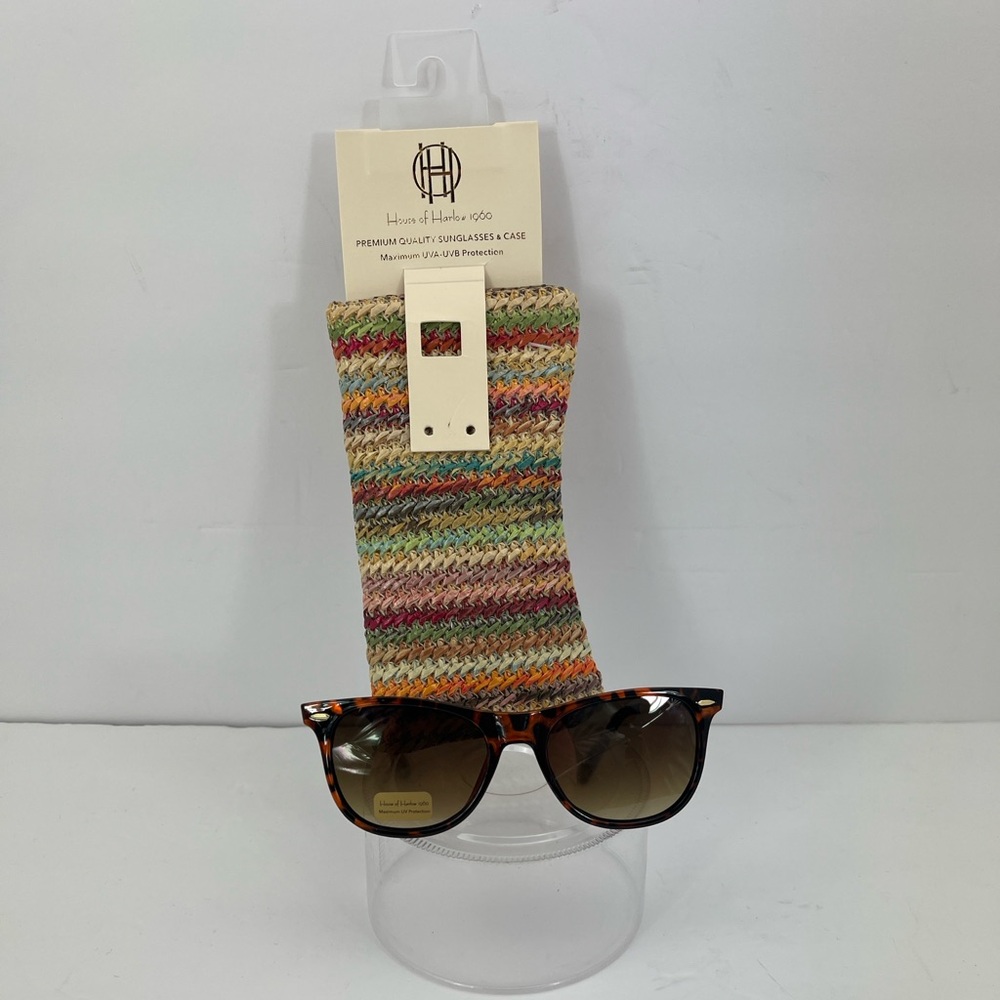 HOUSE OF HARLOW 1960 WAFER DEMI BROWN SEMI AVIATION SUNGLASSES & CARRYING CASE